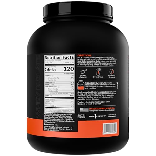 Rule 1 R1 Protein Whey Isolate scoop beside the tub for quick shakes