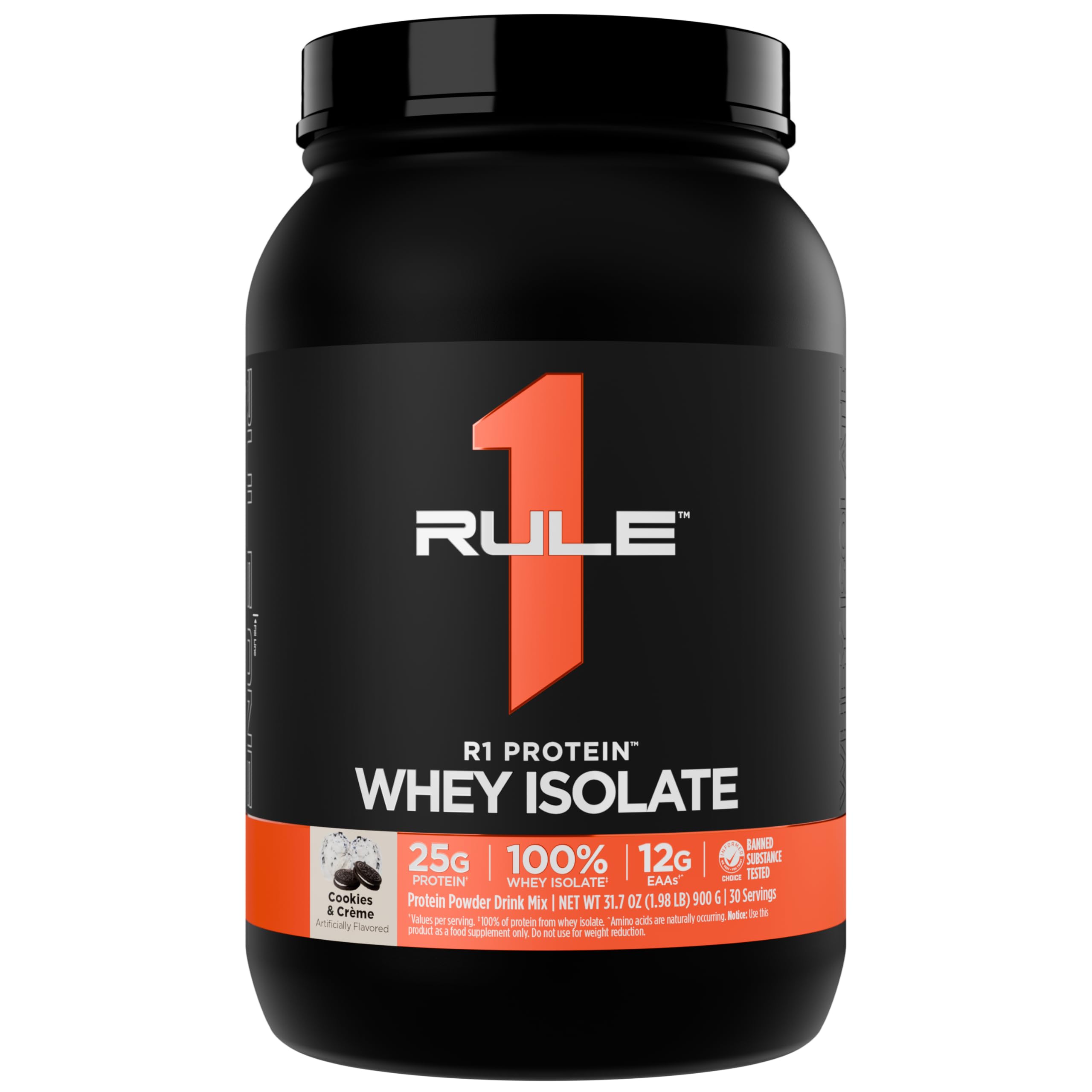 Rule 1 R1 Protein Whey Isolate bottle shows clean ingredients for daily recovery