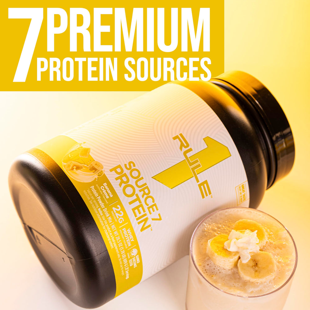 Rule 1 Source 7 Protein ingredients label highlights clean manufacturing