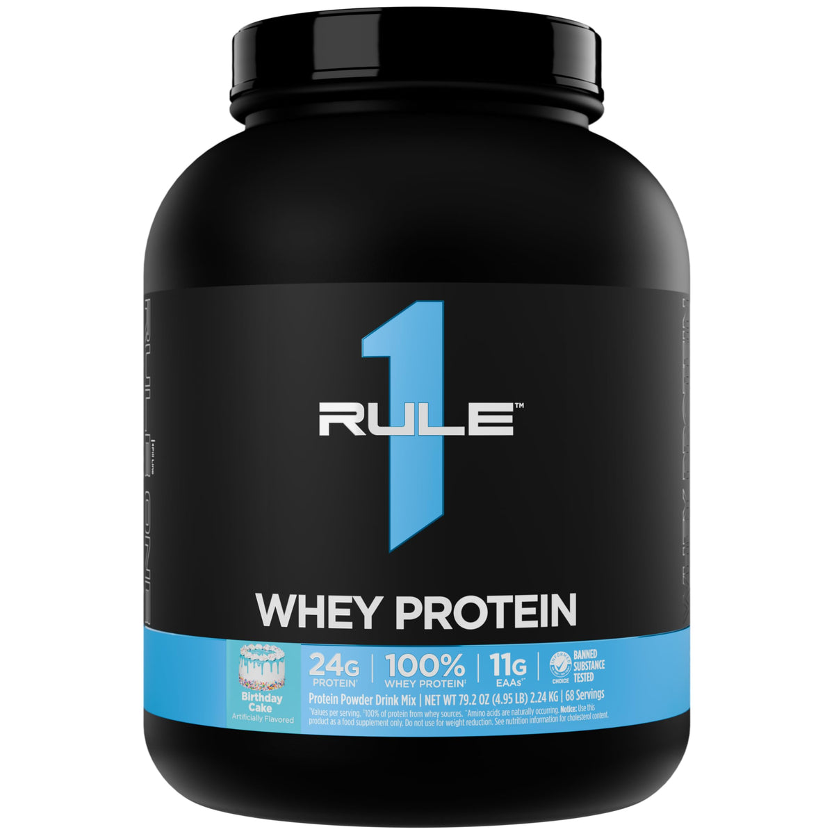 Rule 1 Whey Protein birthday cake powder for daily protein intake.