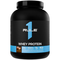 Rule 1 Whey Protein bottle front view for convenient post-workout fueling