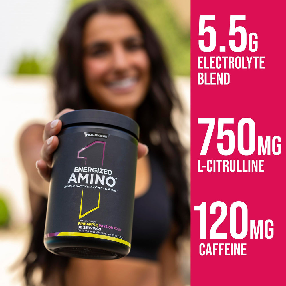 Rule 1 Energized Amino morning ritual with glass and timer for sustained focus