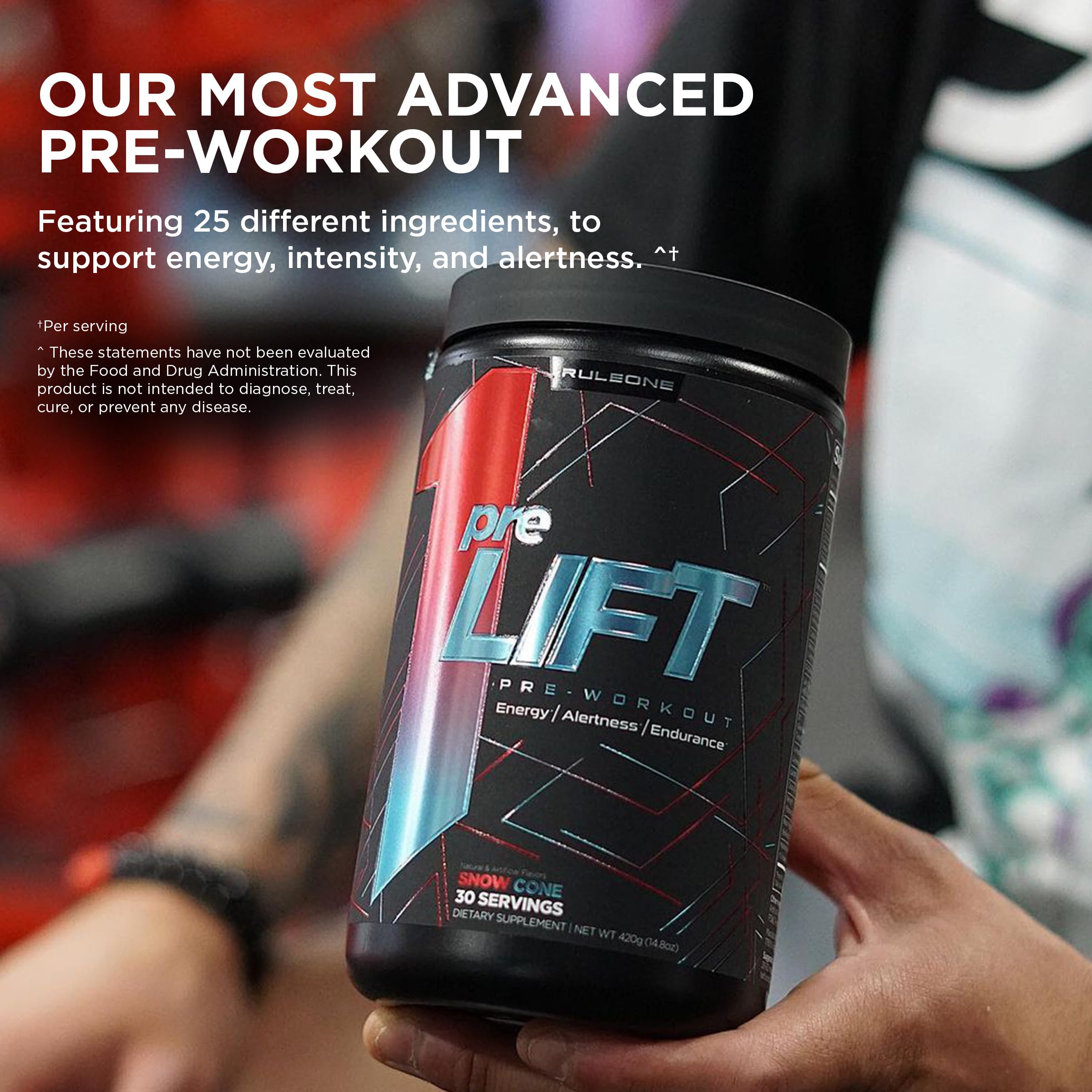 Rule 1 preLIFT Snow Cone flavor visual suggesting refreshing taste for workouts
