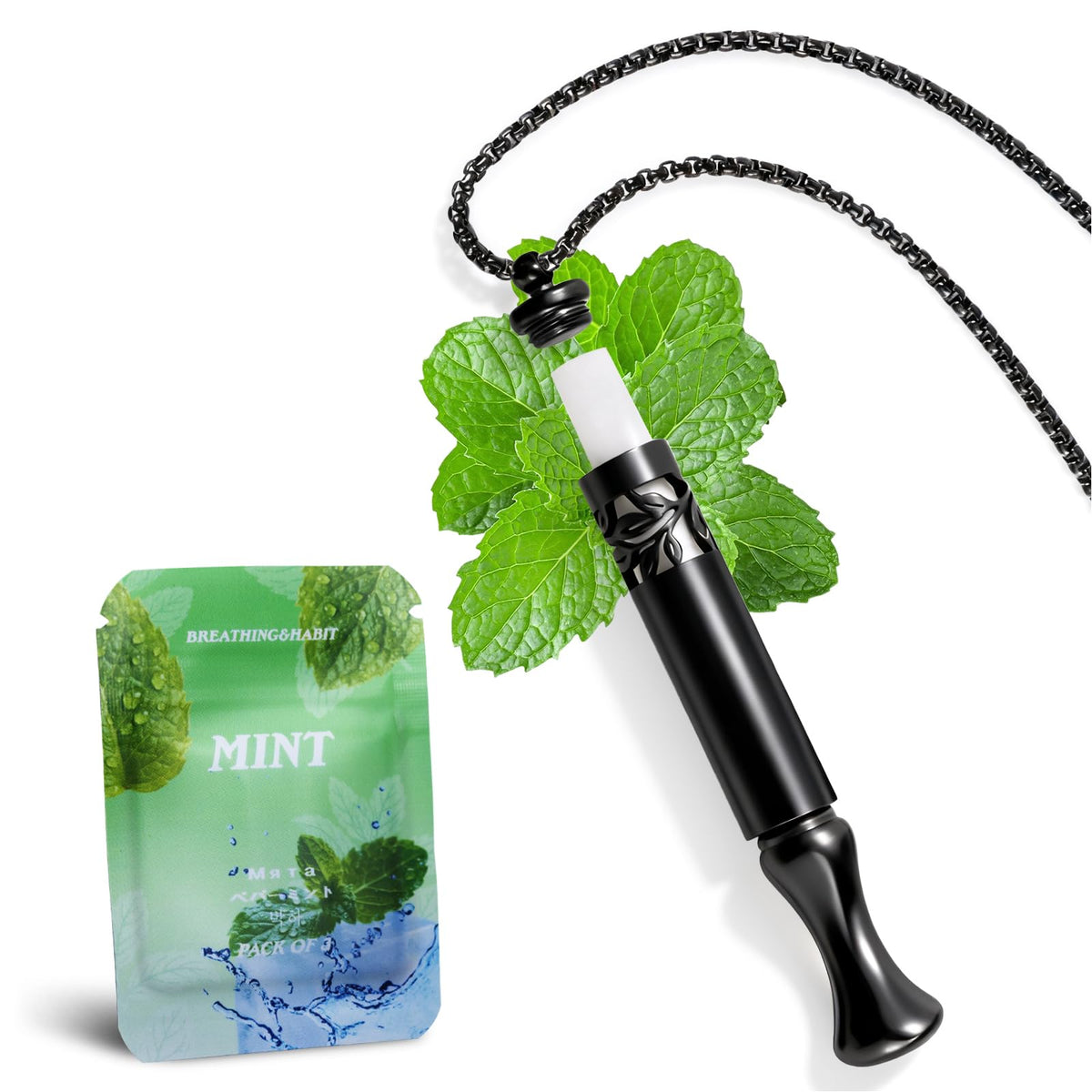 Runmecy quit-smoking necklace with mint pods for cravings management and refreshing breaths.