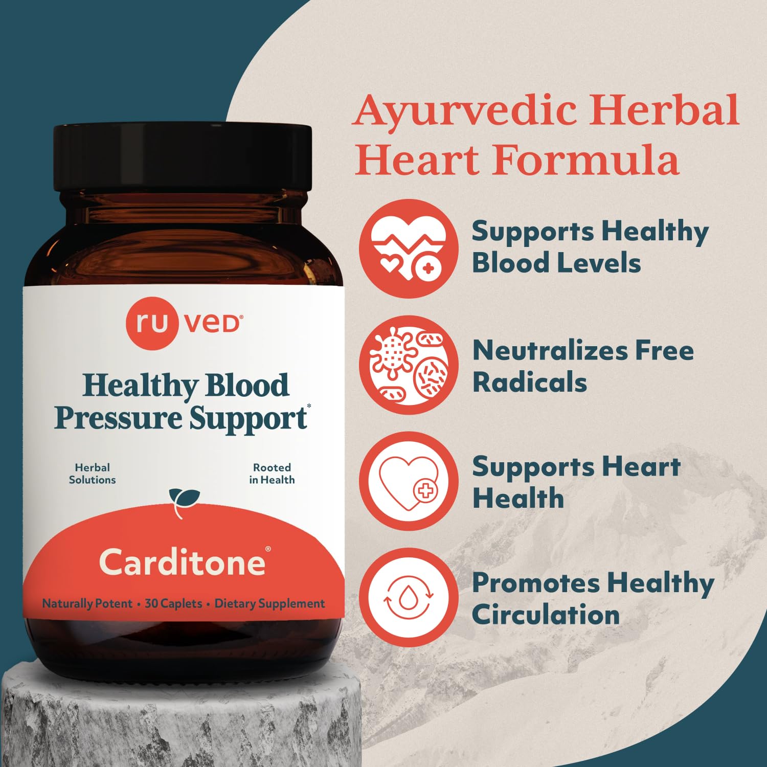 Ruved Carditone bottle back highlights ingredients and vegan, non-GMO quality.