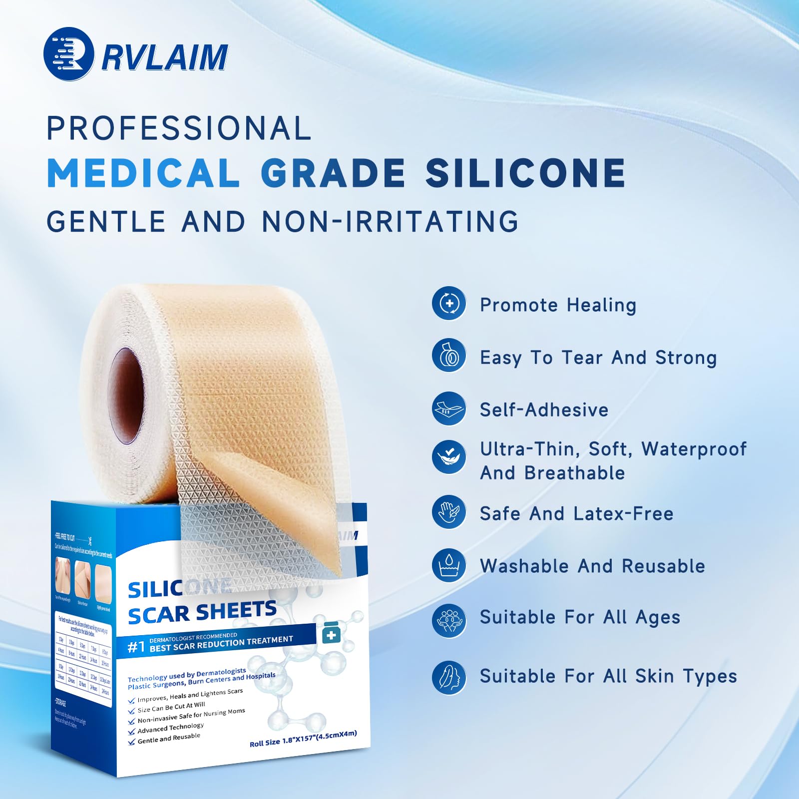 Rvlaim silicone scar sheets application closeup, secure fit and skin-friendly material