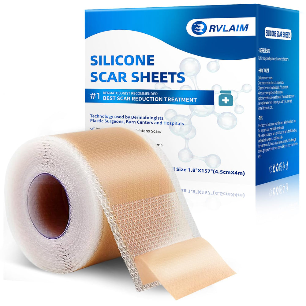 Rvlaim silicone scar sheets roll shown, ultra-thin breathable design for day-long wear