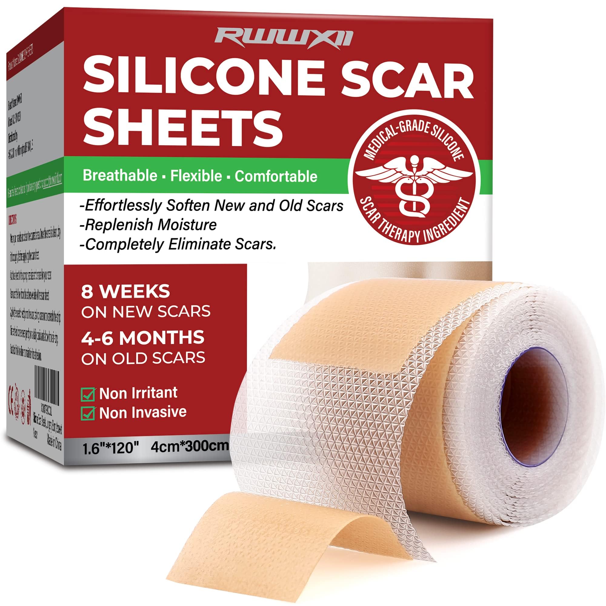 RWWXII silicone scar sheets roll softly on skin to support scar management.