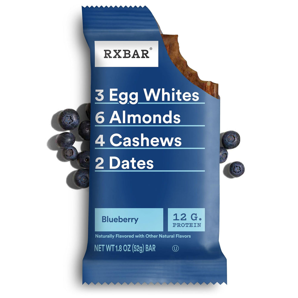 RXBAR Blueberry breakfast-time shot emphasizes quick energy boost