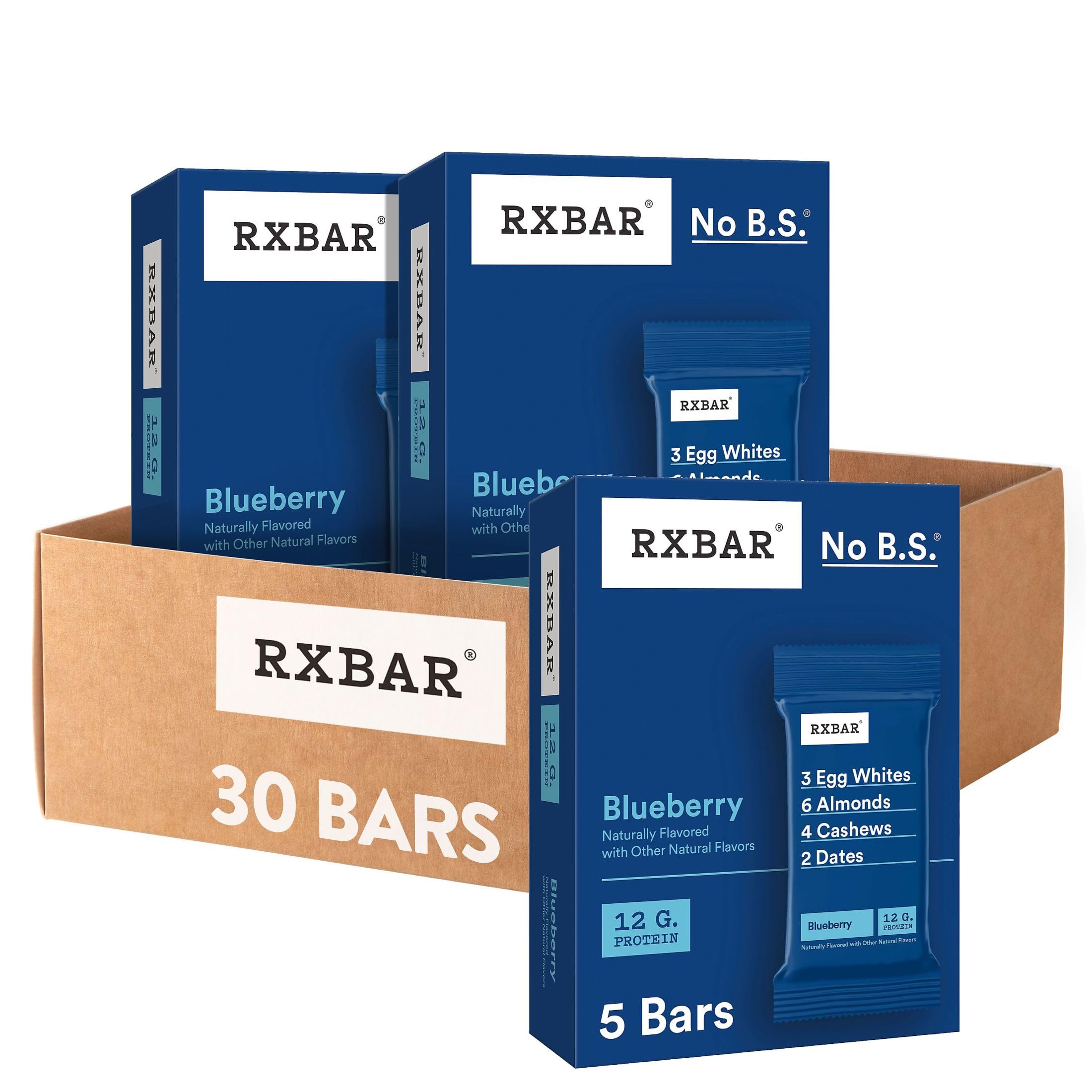 RXBAR Blueberry packaging shows simple ingredients for a quick snack