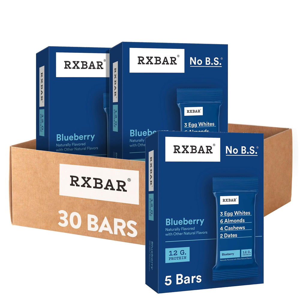 RXBAR Blueberry packaging shows simple ingredients for a quick snack