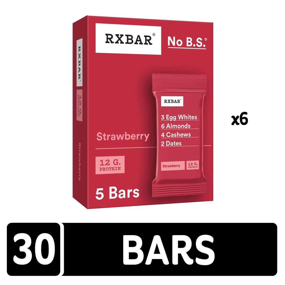 RXBAR Strawberry bar unwrapped to reveal simple real-food ingredients