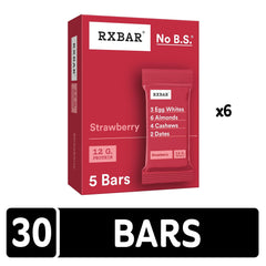 RXBAR Strawberry bar unwrapped to reveal simple real-food ingredients