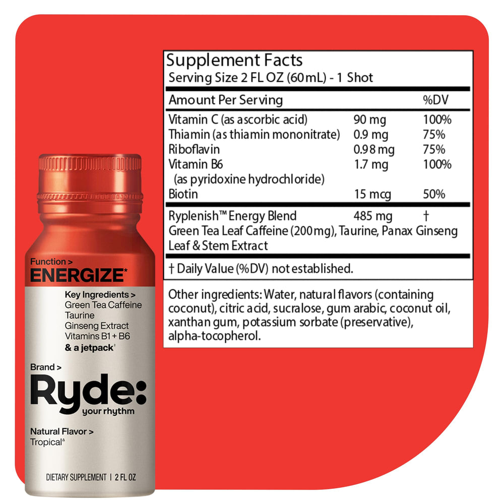 RYDE Focus shot bottle with orange flavor to sharpen focus