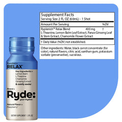 RYDE Relax shot bottle with raspberry flavor for calm moments
