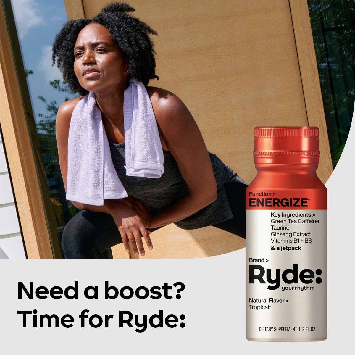 Ryde Energize Shot pack of 24 illustrating bulk tropical energy.