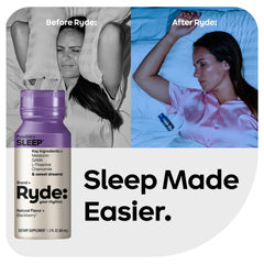 Ryde Sleep bottle pour, easy 2oz shot with blackberry flavor for wind-down.