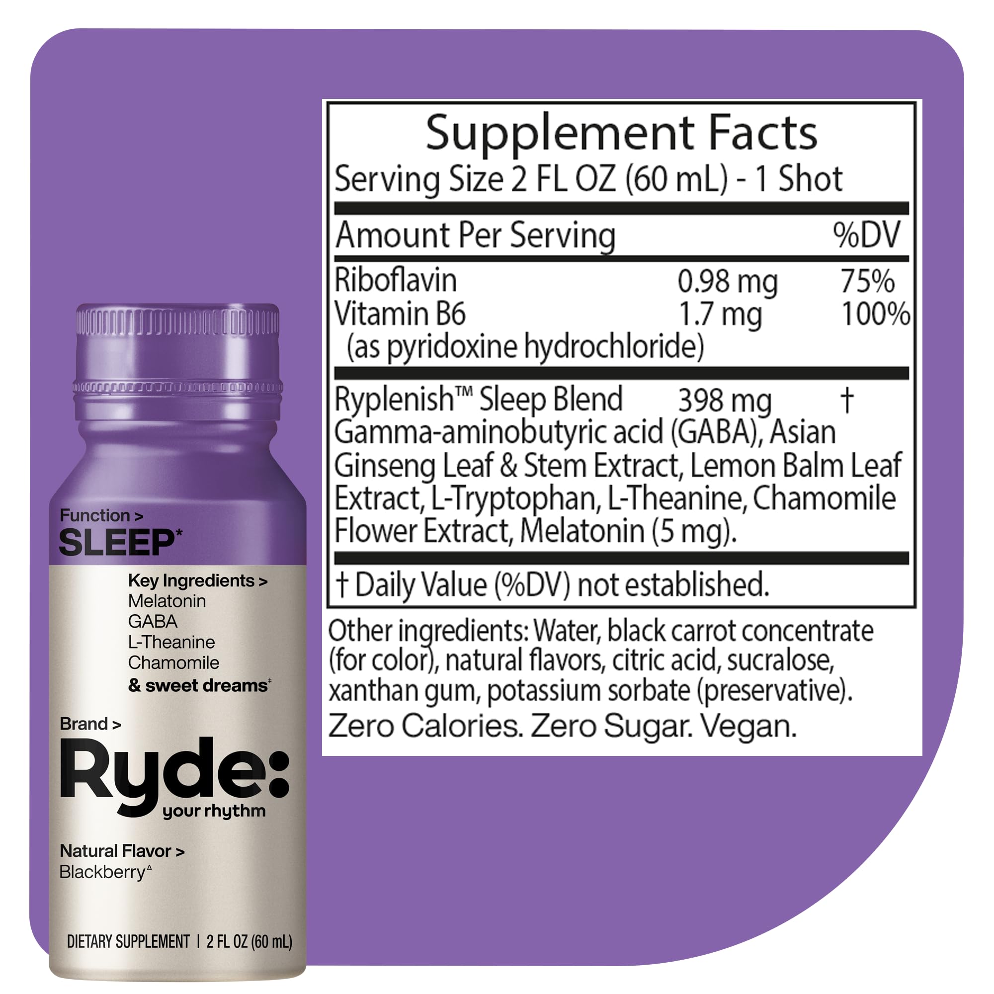 Ryde Sleep bottle side view, portable sleep support in a travel-friendly package.