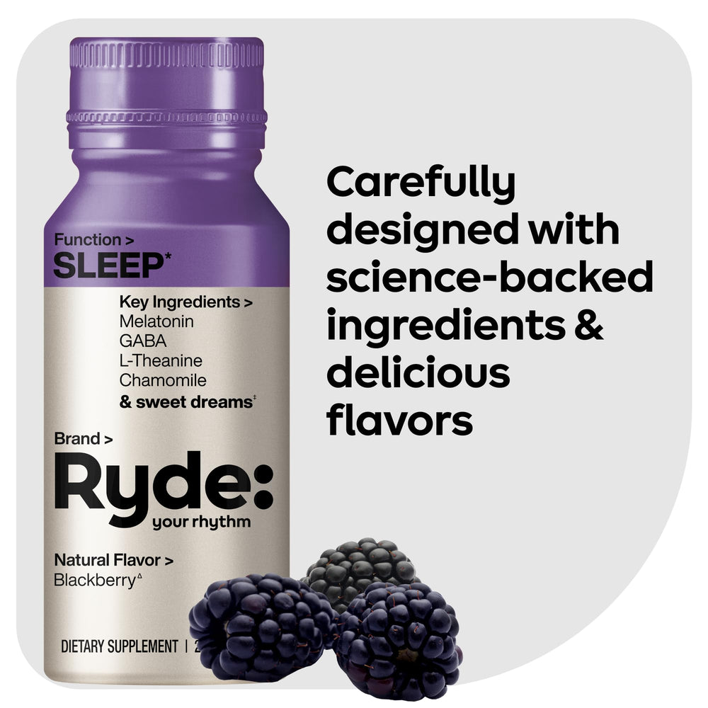 Ryde Sleep 8-pack back label, clear ingredients and usage details.