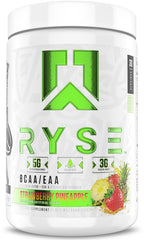 RYSE BCAA EAA Powder bottle pour shows hydration friendly strawberry pineapple flavor