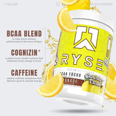 RYSE BCAA Focus glass poured Country Time Lemonade shows refreshing hydration