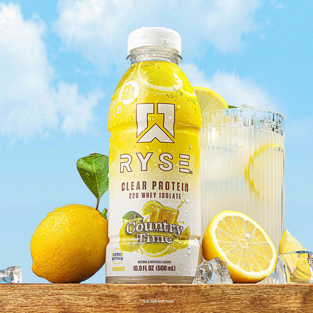 RYSE Clear Protein Drink Country Time Lemonade back-of-label explains clean ingredients and nutrition.