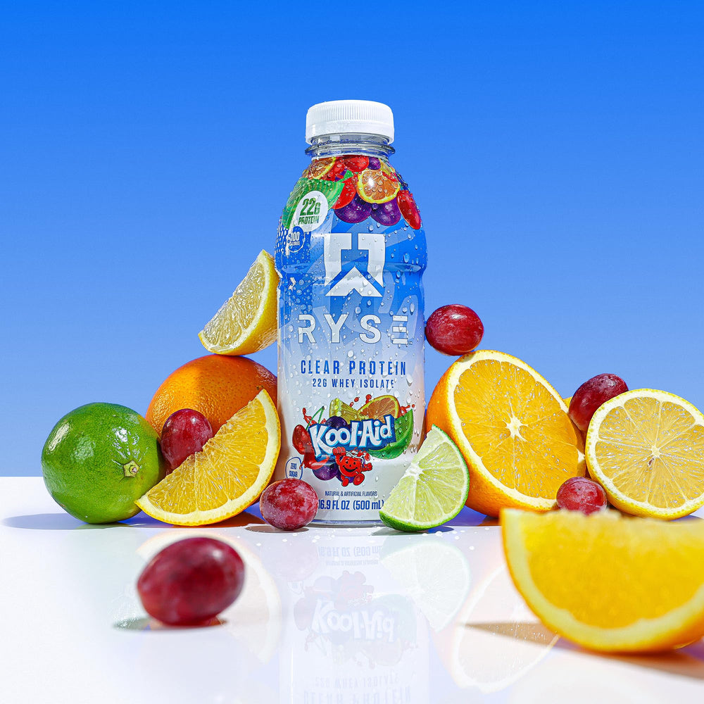 RYSE Clear Protein Drink 12-pack view for convenient grab-and-go protein.