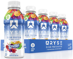 RYSE Clear Protein Drink pouring, refreshing post-workout option with crisp fruit flavor.