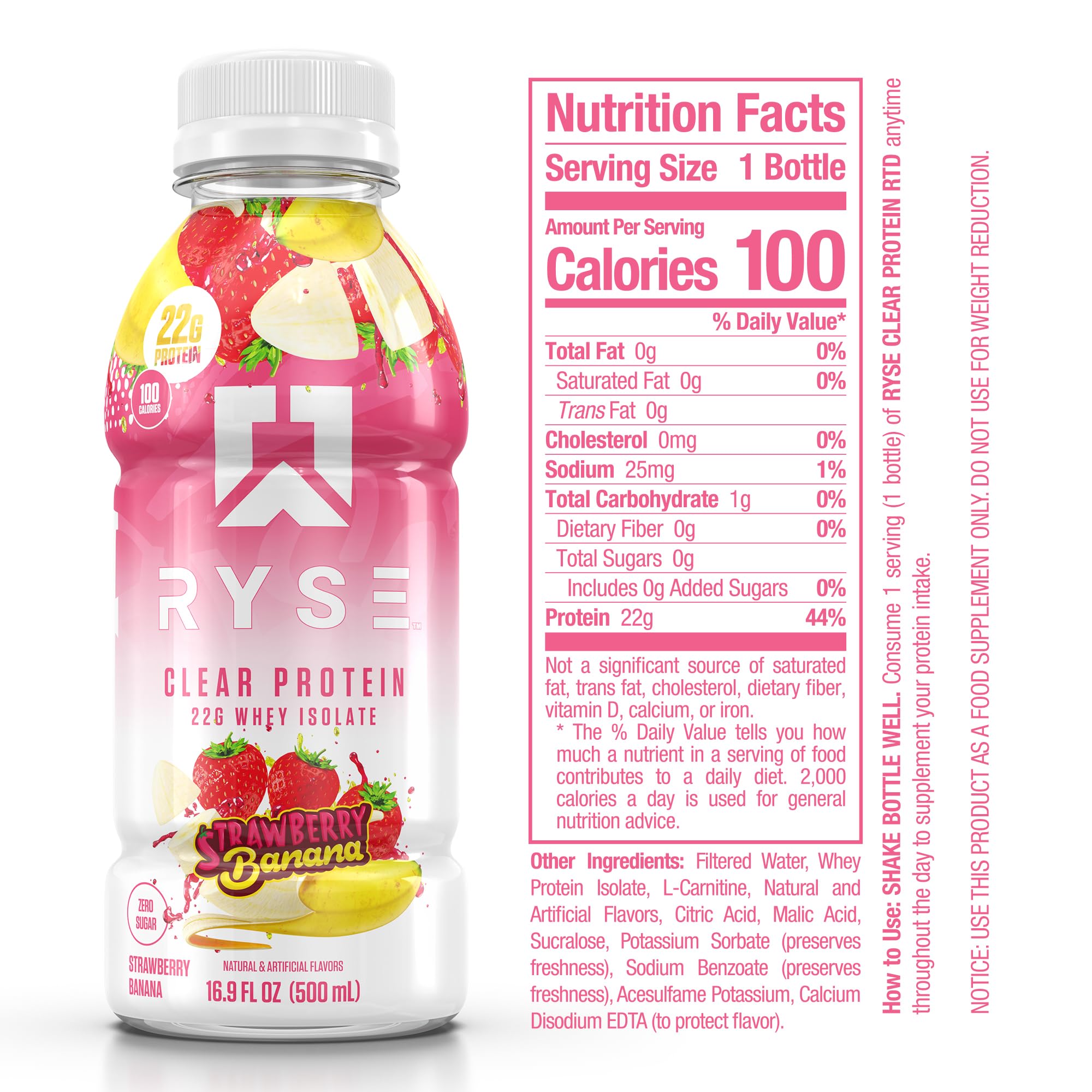 RYSE Clear Protein Drink being poured into a glass with juice-like texture
