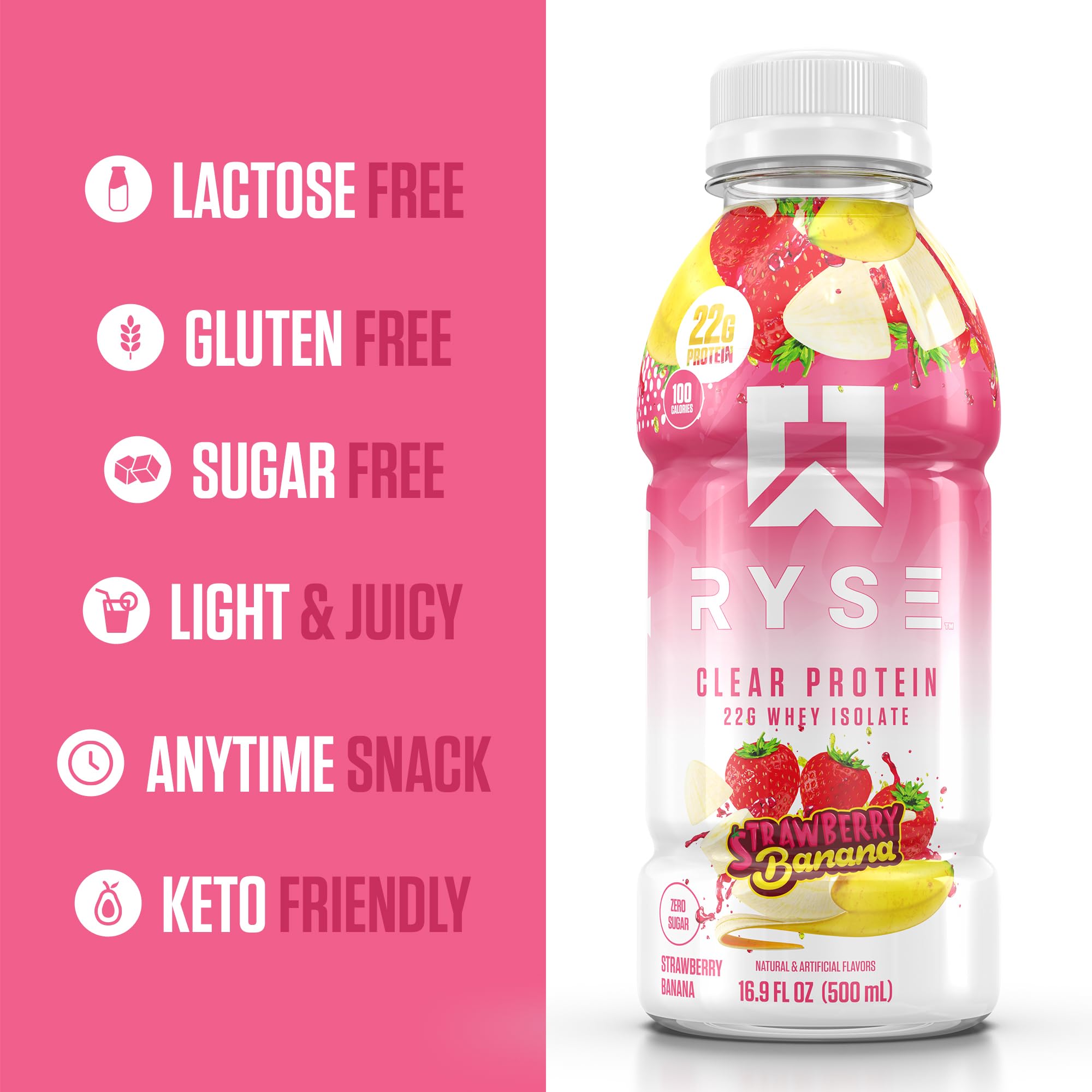 Close-up of whey isolate content in RYSE Clear Protein Drink for fast-digesting protein