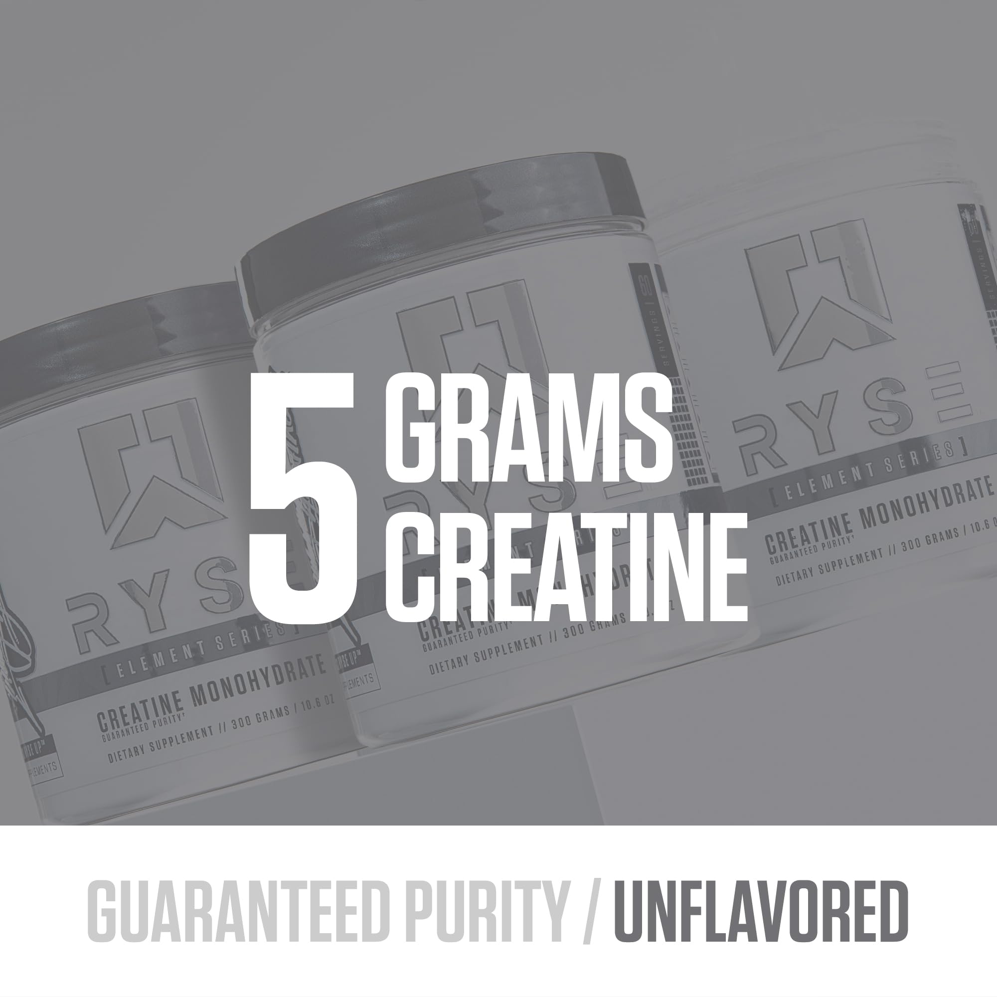 RYSE Creatine Monohydrate unflavored jar label highlighting premium quality