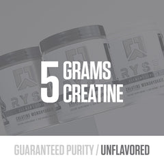 RYSE Creatine Monohydrate unflavored jar label highlighting premium quality