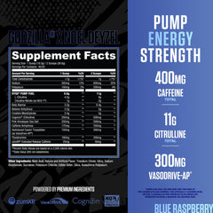 RYSE Godzilla blue raspberry scoop demonstrates convenient serving for a quick workout boost