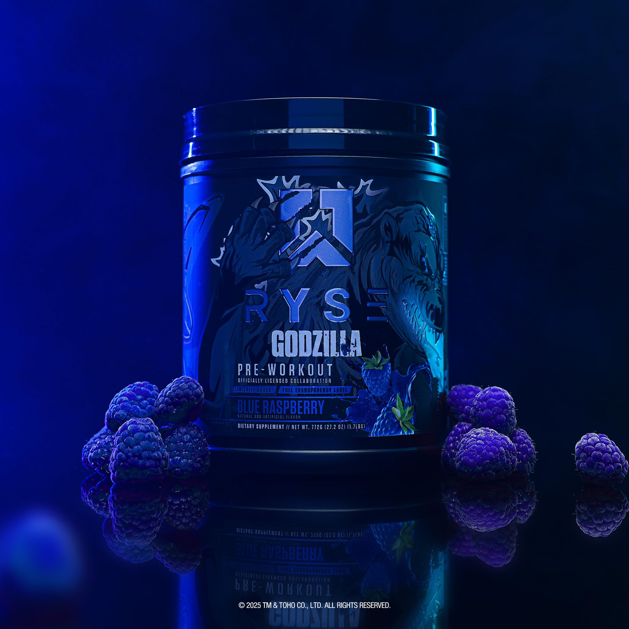 RYSE Godzilla energy and focus graphic emphasizes mental clarity during lifts