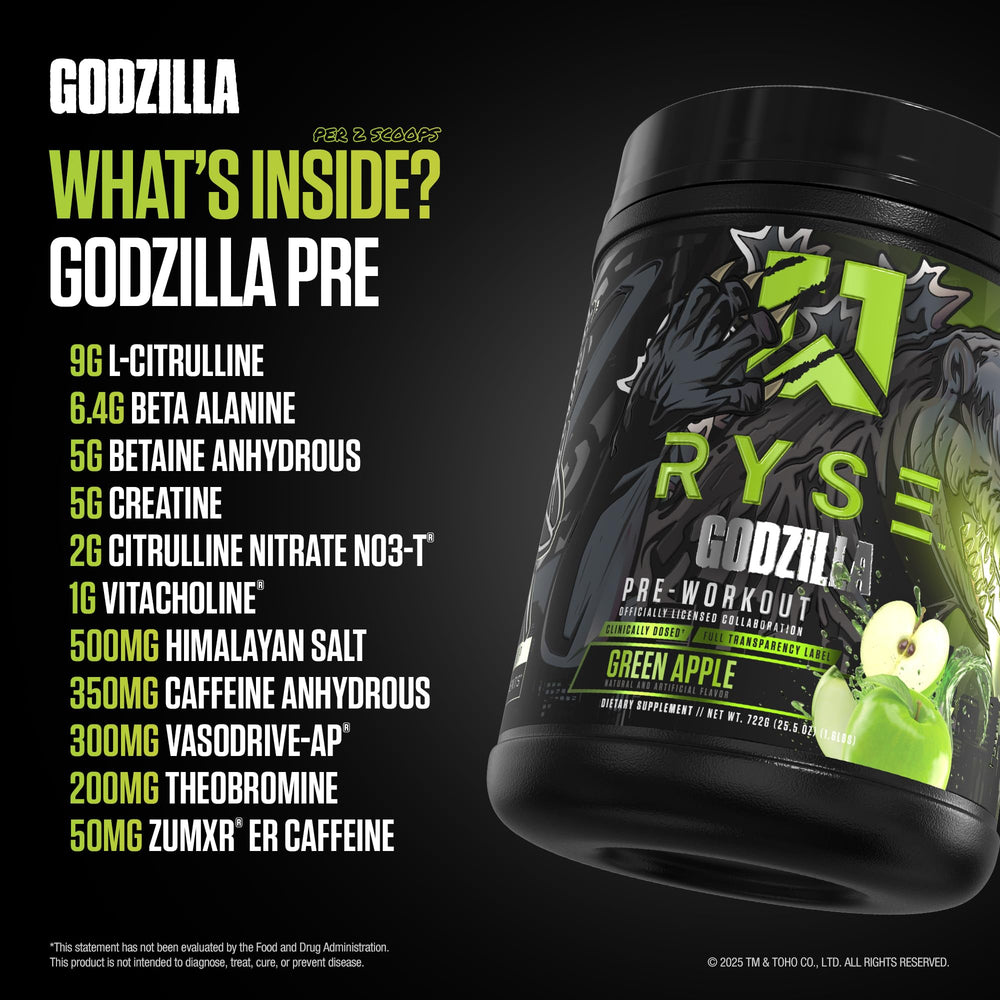 Dissolving RYSE Godzilla Green Apple powder in water for quick mix