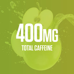 Close-up of the RYSE Godzilla Green Apple label highlighting ingredients and caffeine blend