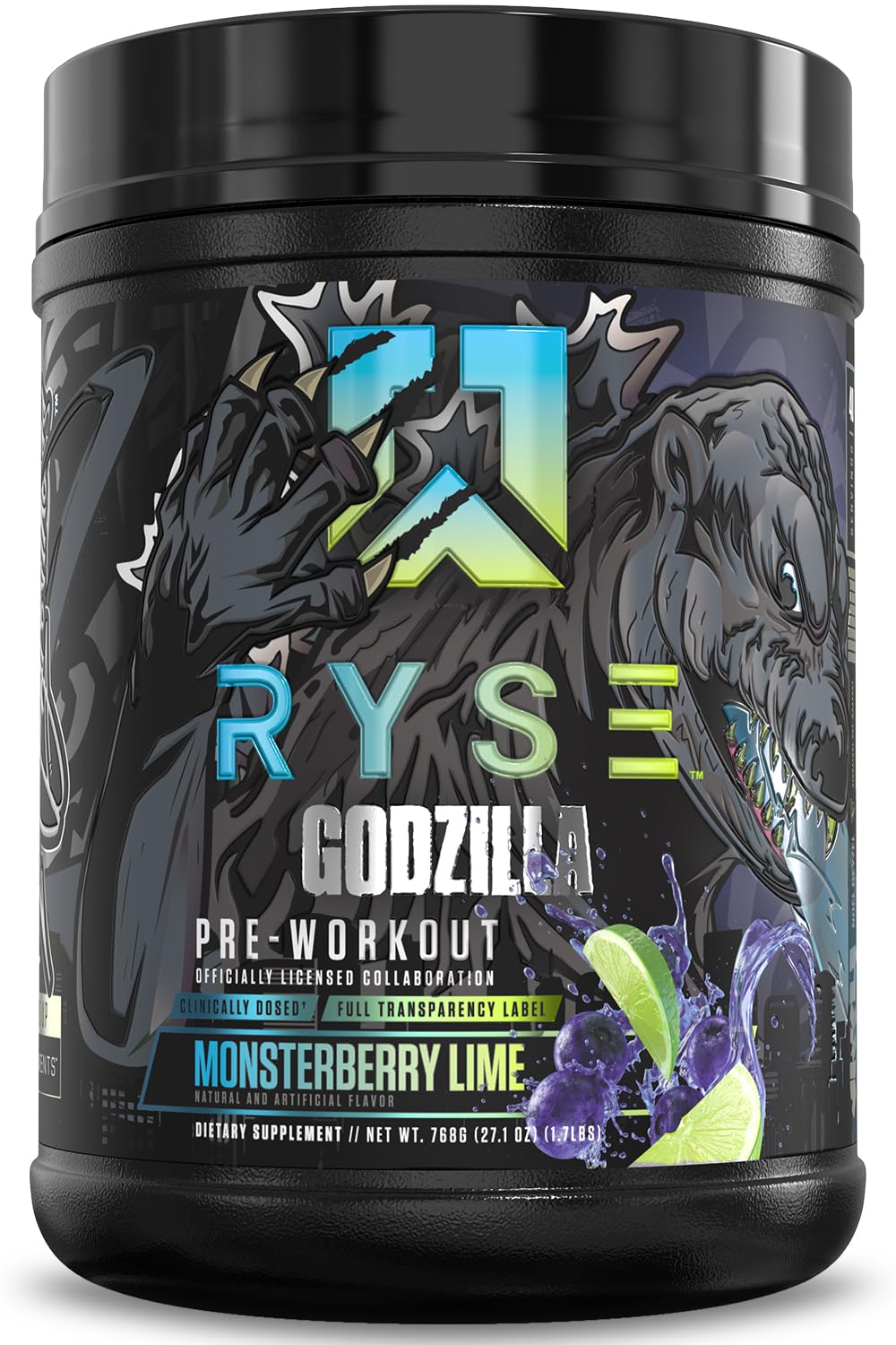 RYSE Godzilla X Noel Deyzel Monsterberry Lime tub front for high-energy branding.
