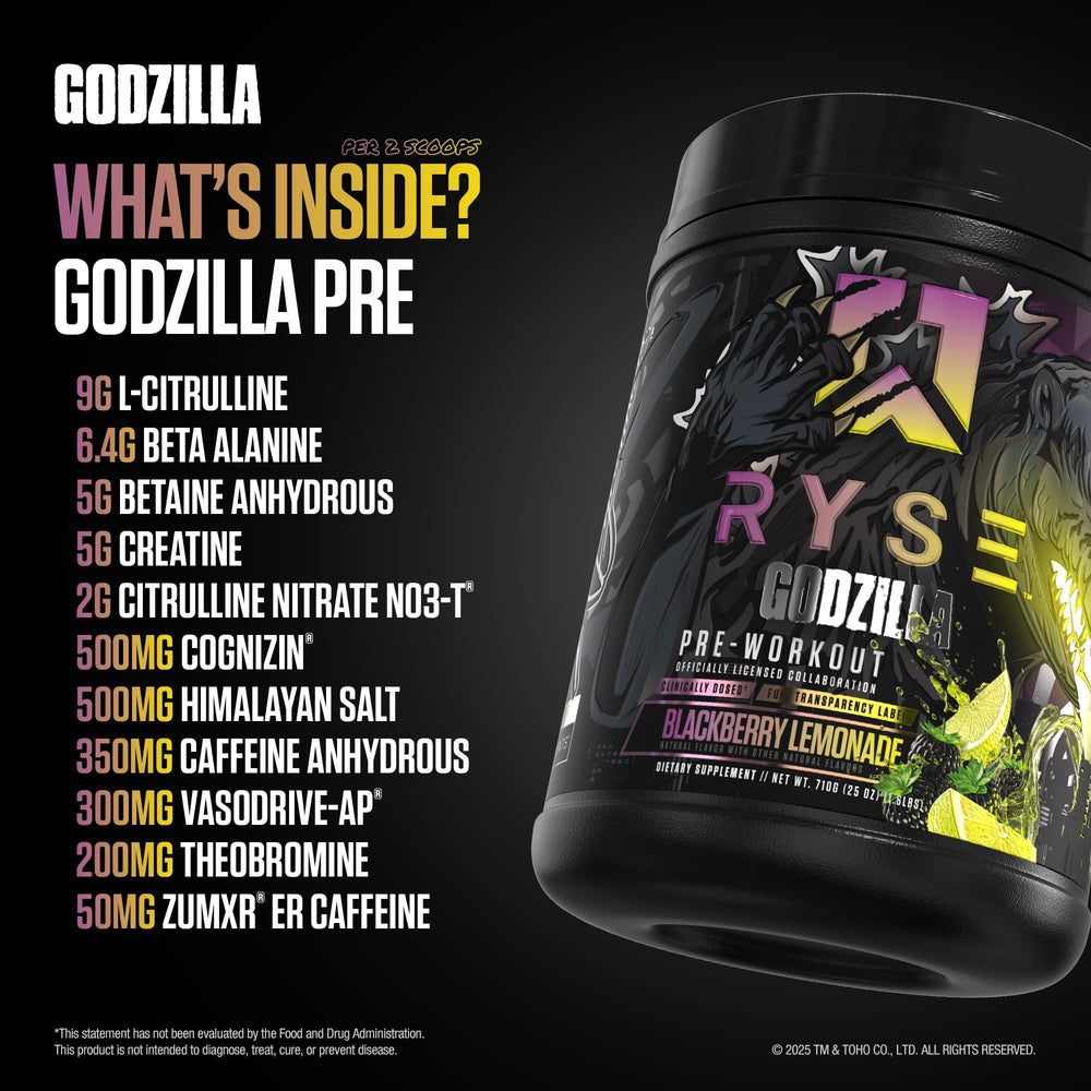 RYSE Godzilla X Noel Deyzel berry lemonade powder swirling in glass