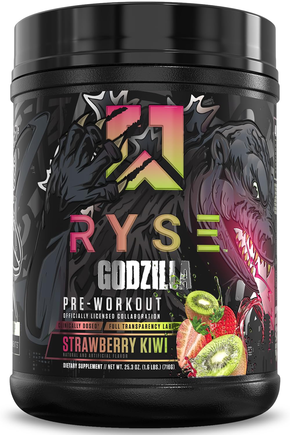 RYSE Godzilla X Noel Deyzel pre-workout tub front for high-energy training.