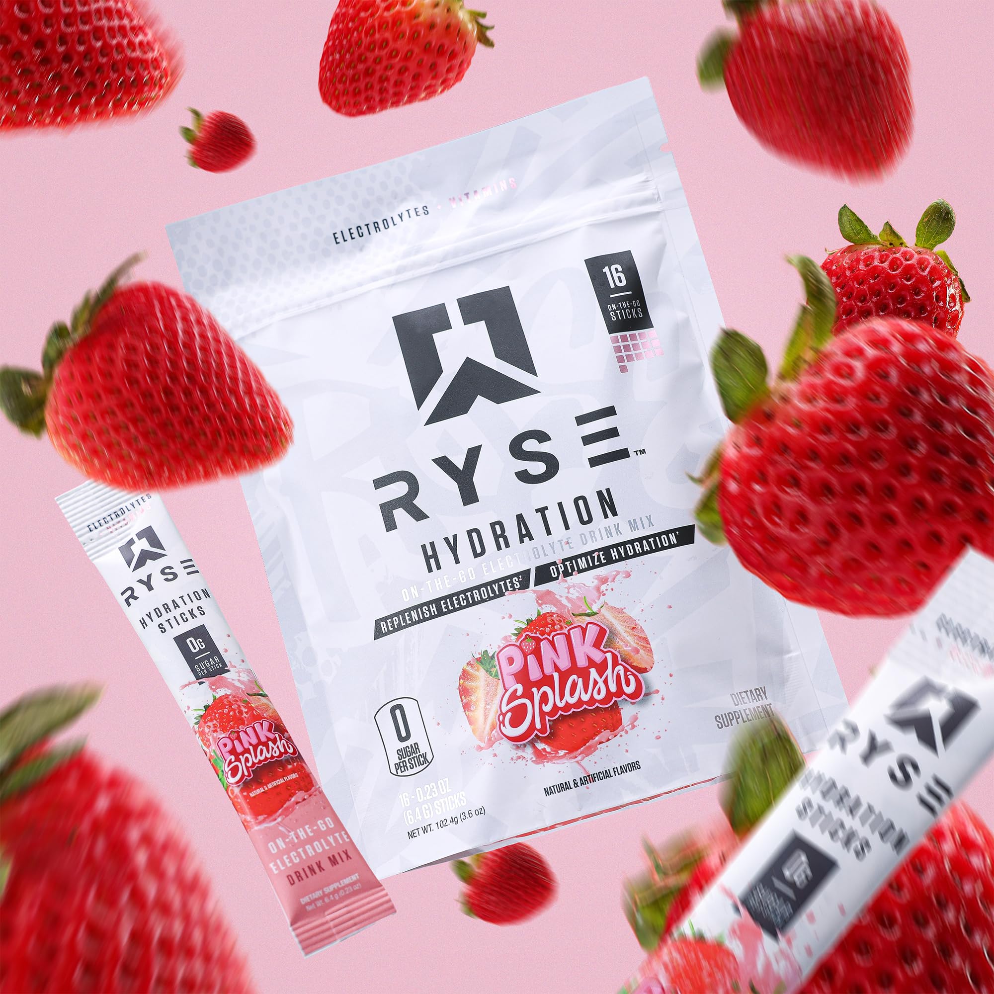 RYSE Hydration Pink Splash brand logo close-up for trusted hydration.