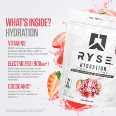 RYSE Hydration Pink Splash glass of prepared drink showing vibrant color.