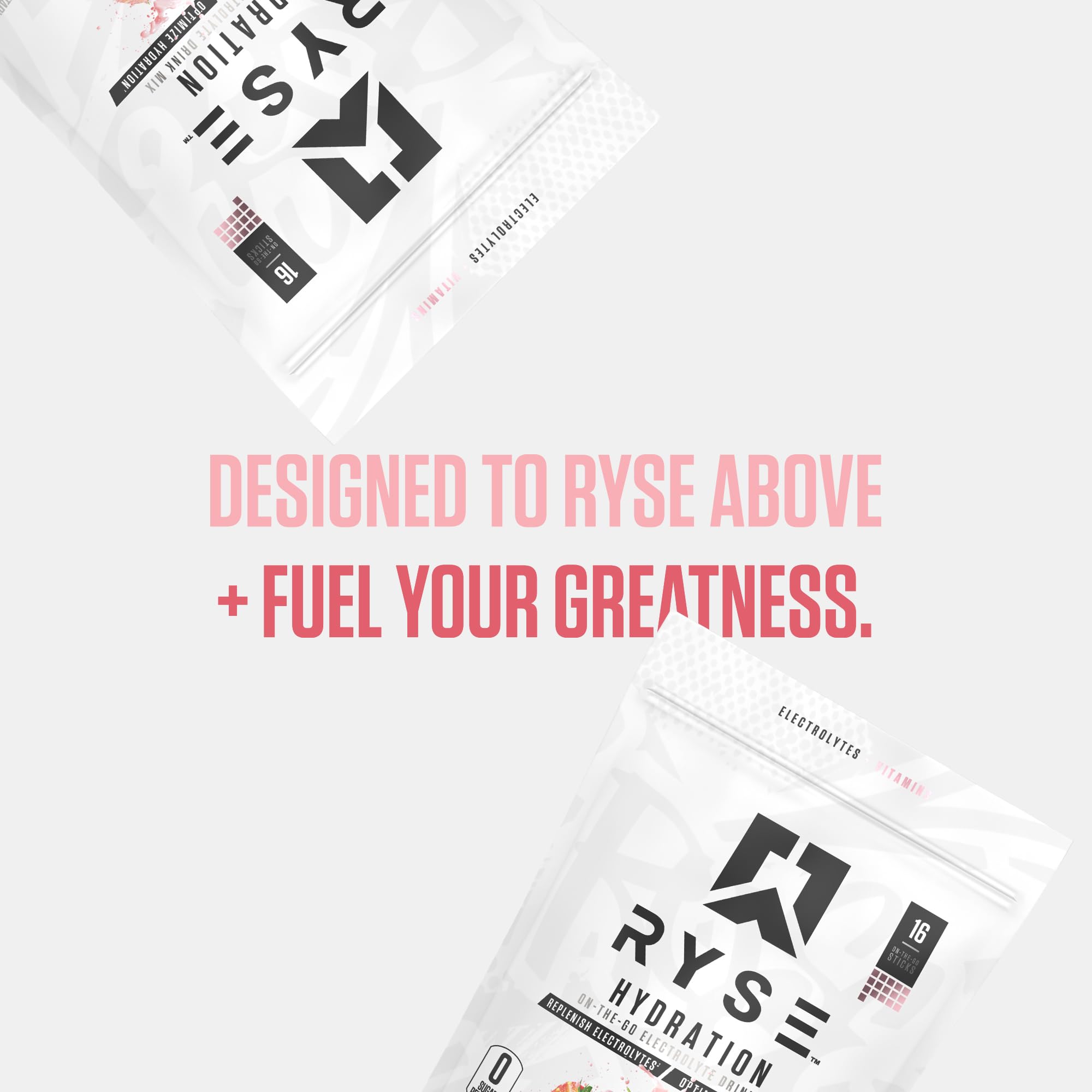 RYSE Hydration Pink Splash ingredients graphic highlighting electrolytes and vitamins.
