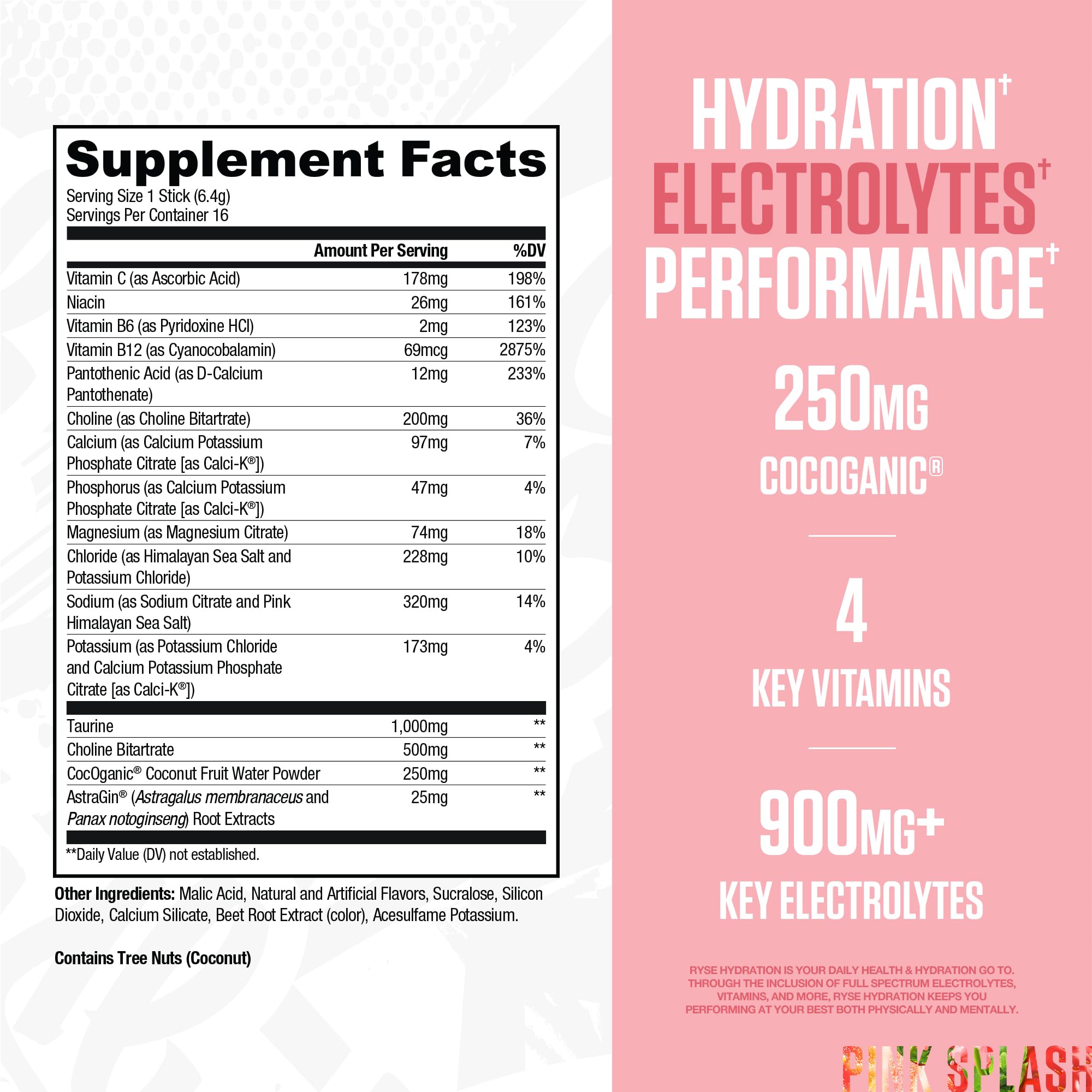 RYSE Hydration Pink Splash open packet ready to mix for fast hydration.