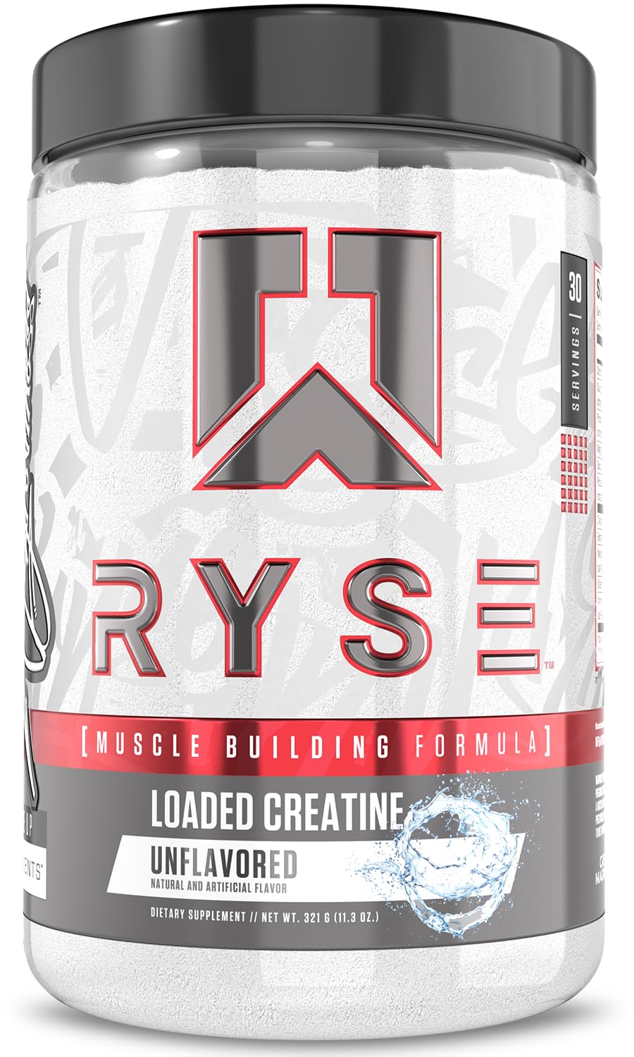 RYSE Loaded Creatine unflavored bottle pour supports training energy during workouts