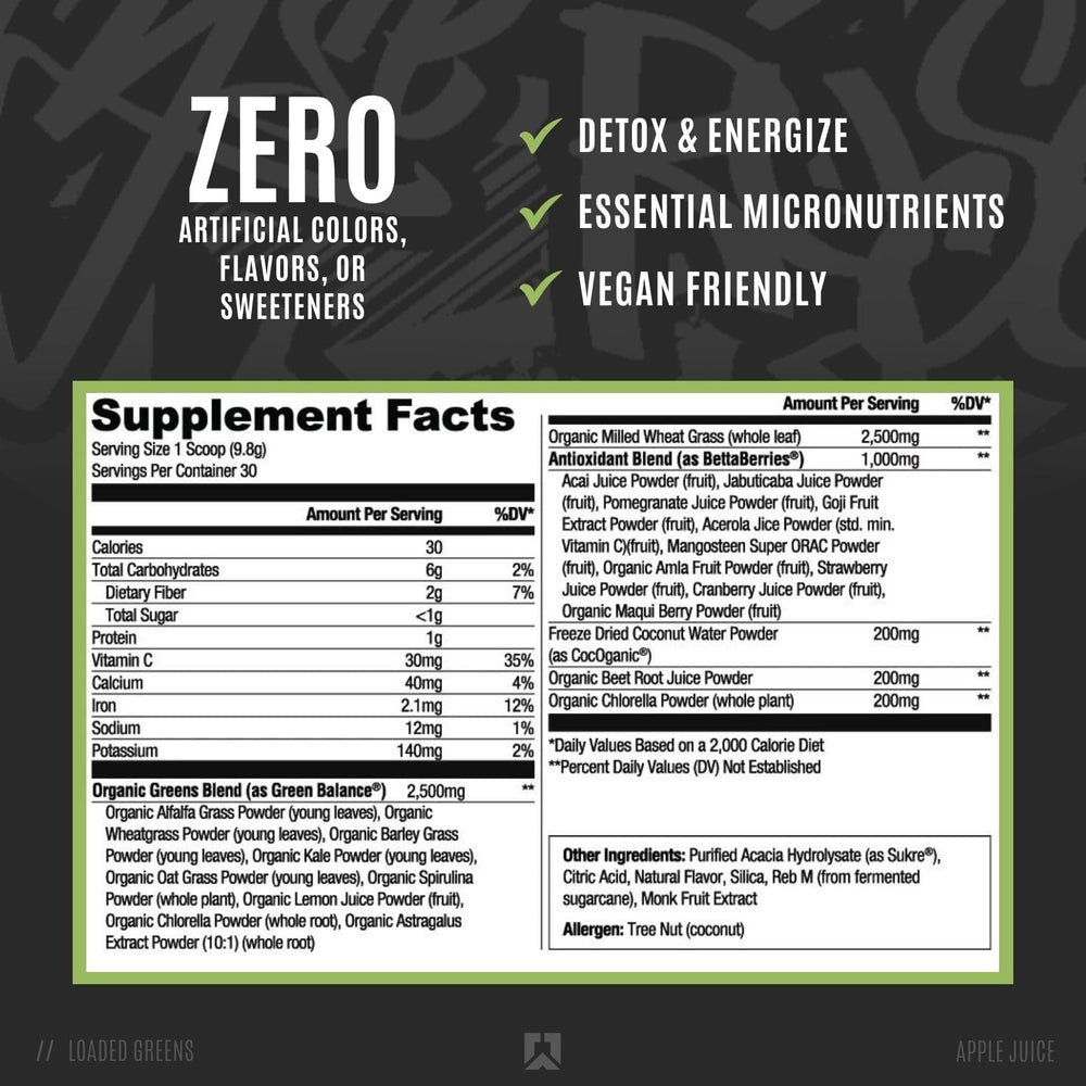 RYSE Loaded Greens stir-into-shaker promotes convenient daily use with smooth mixing.
