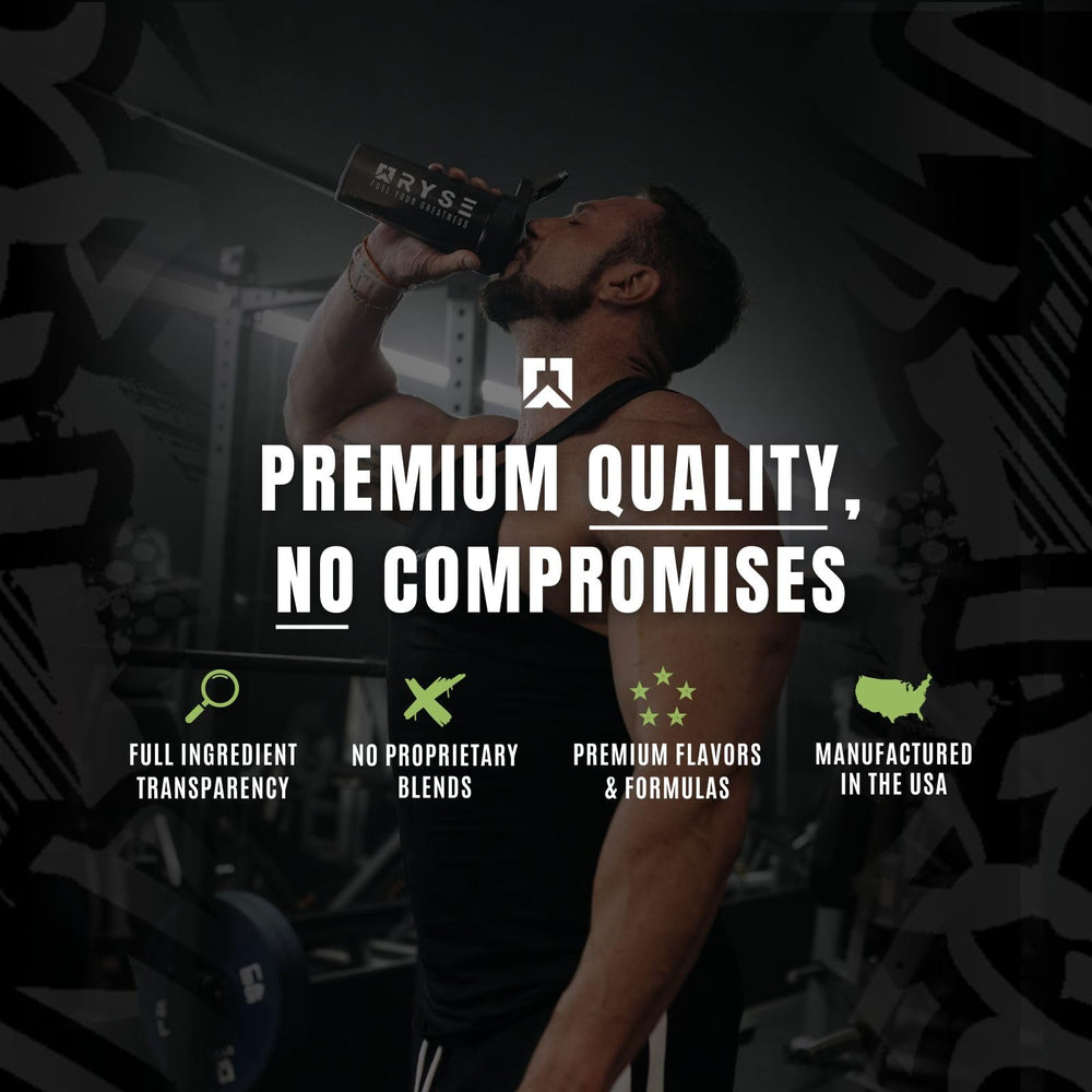 RYSE Loaded Plant Protein Vanilla shake in glass ready to fuel training and daily energy