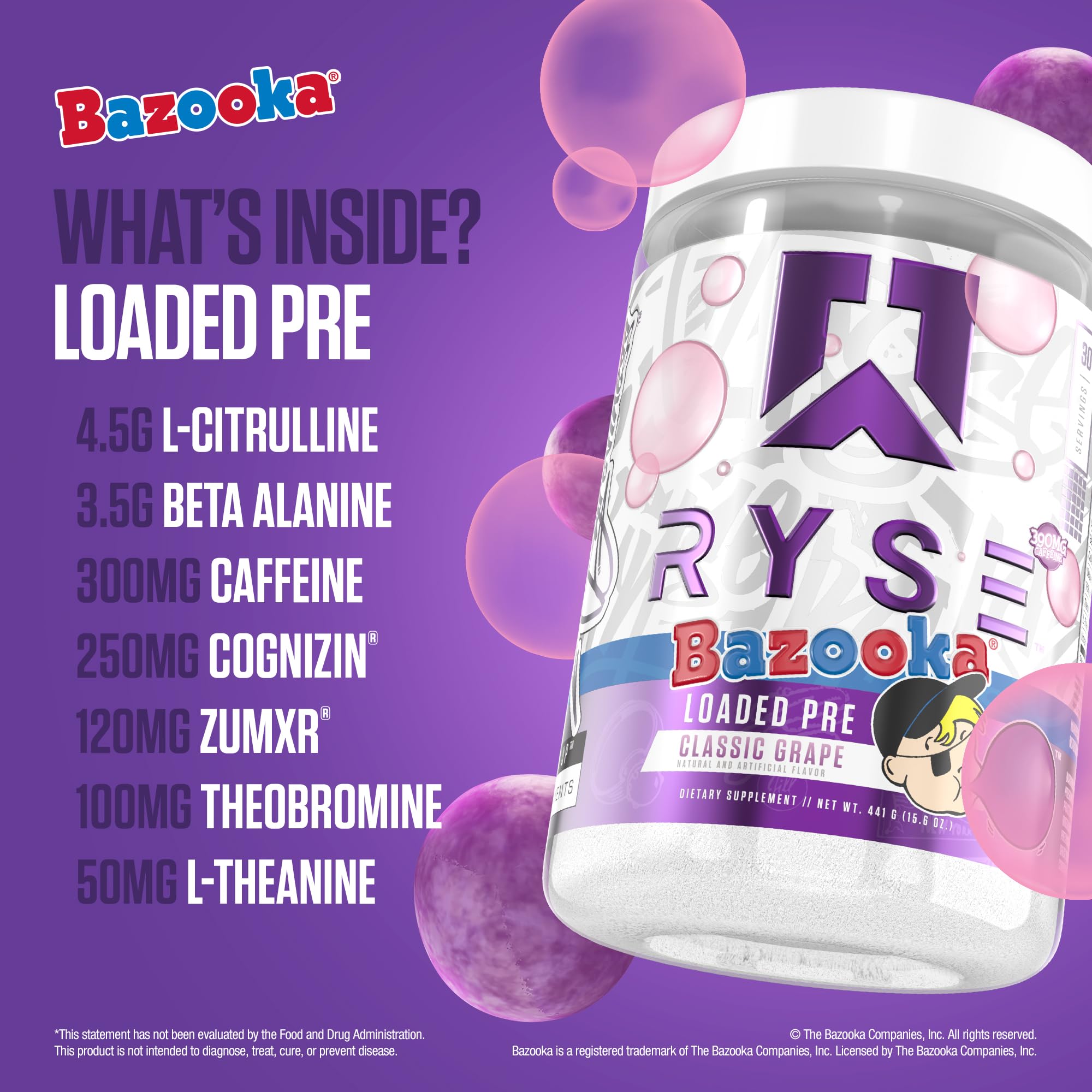 RYSE Loaded Pre Workout Bazooka Grape powder mixing for flavorful, smooth drink.