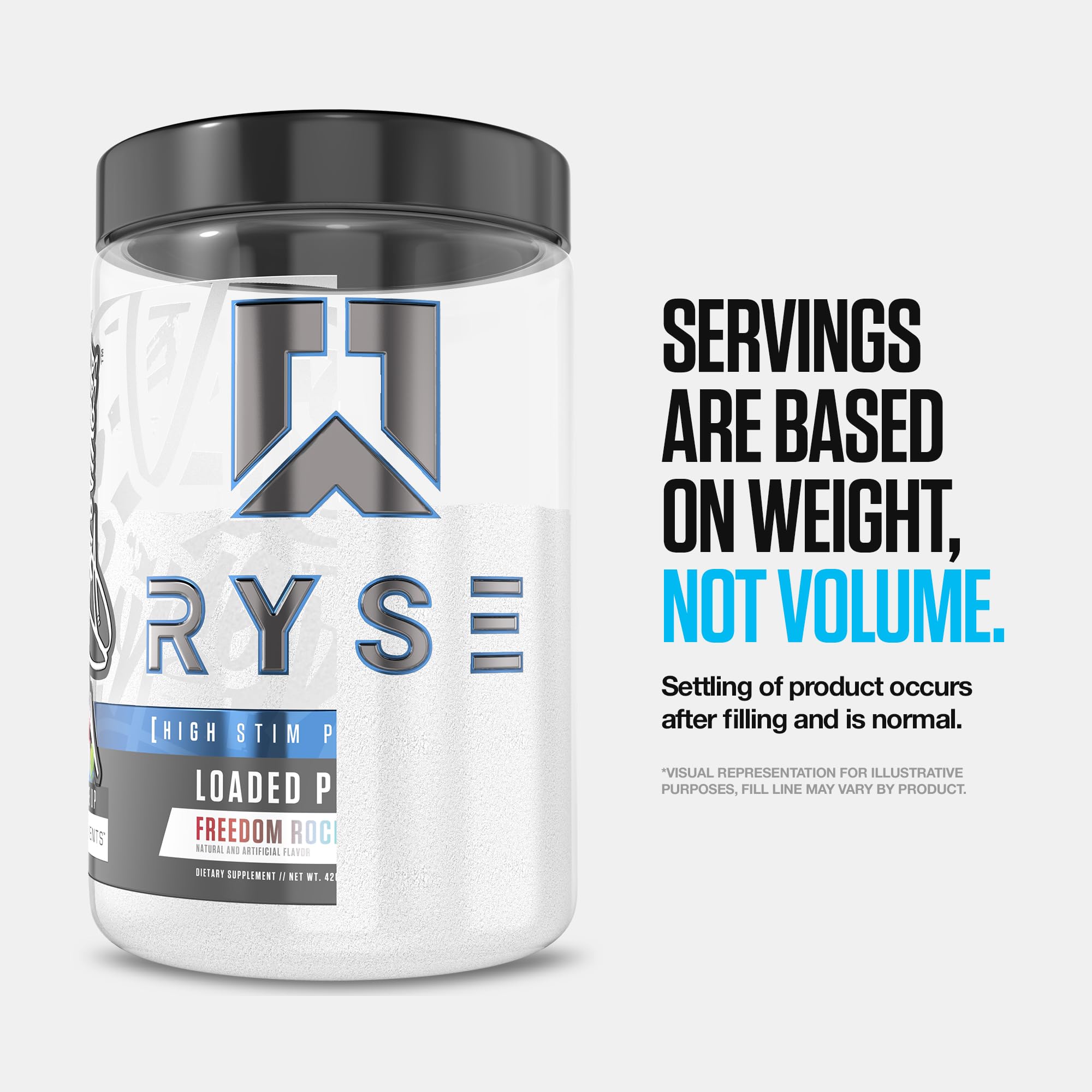 RYSE Loaded Pre-Workout jar-side-angle suggests dosing ease