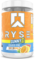 RYSE Loaded Pre Workout SunnyD Tangy Original bottle boosts energy for intense training sessions.