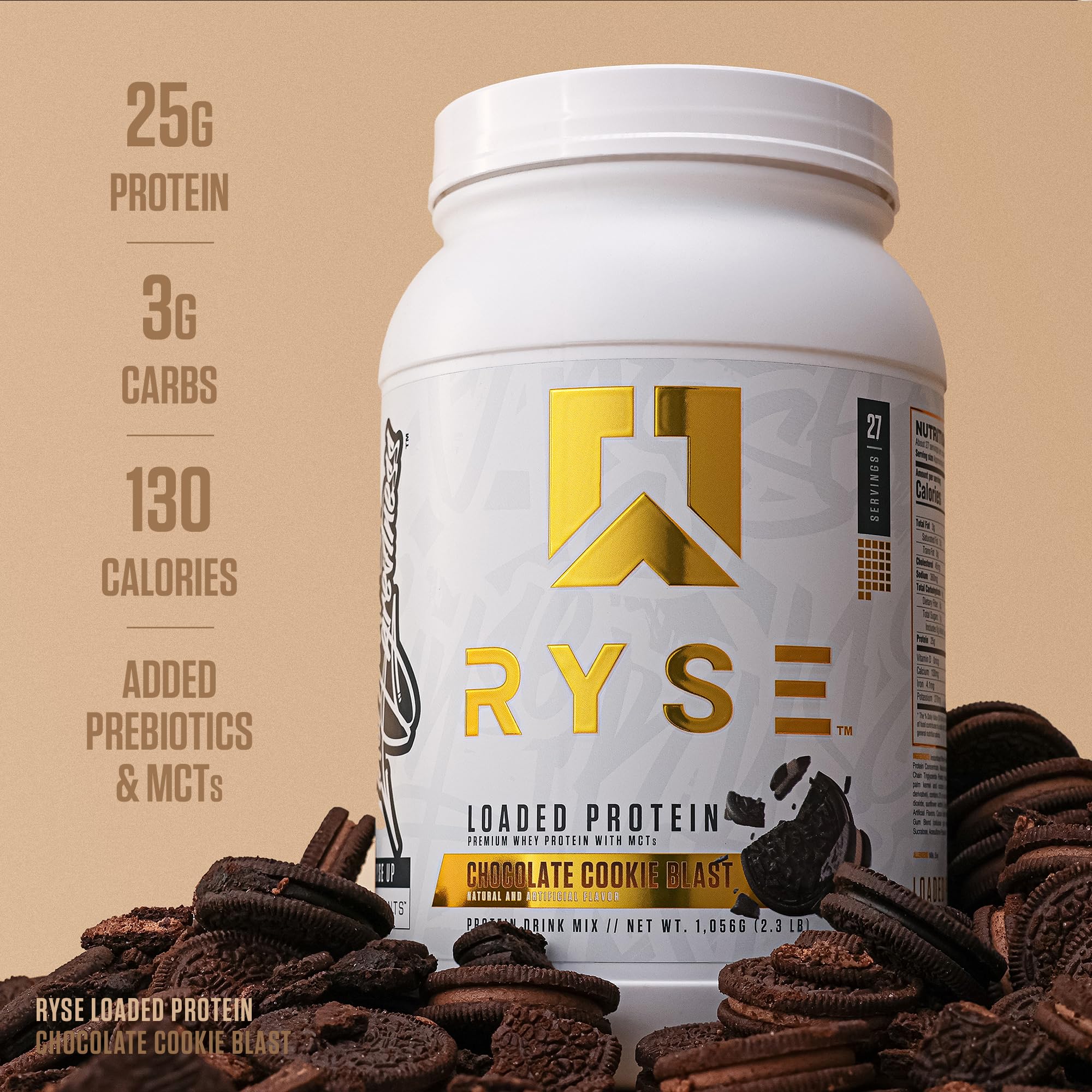 RYSE Loaded Protein shake glass highlights smooth texture and flavor.